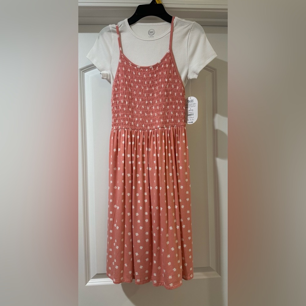 Wonder Nation White Top and Coral Smocked Dress Set